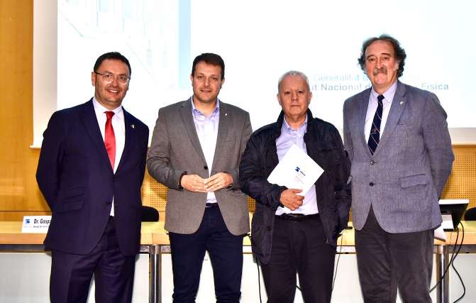 Josep Llaó, al costat d'Antoni Reig, Gerard Figueras i Jordi Solà, en l'acte d'INEFC / FOTO: Pep Herrero