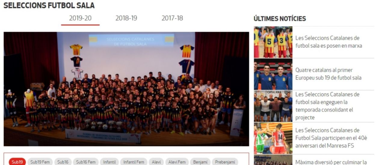 La informació de la temporada de les Seleccions Catalanes de Futbol Sala en un apartat propi